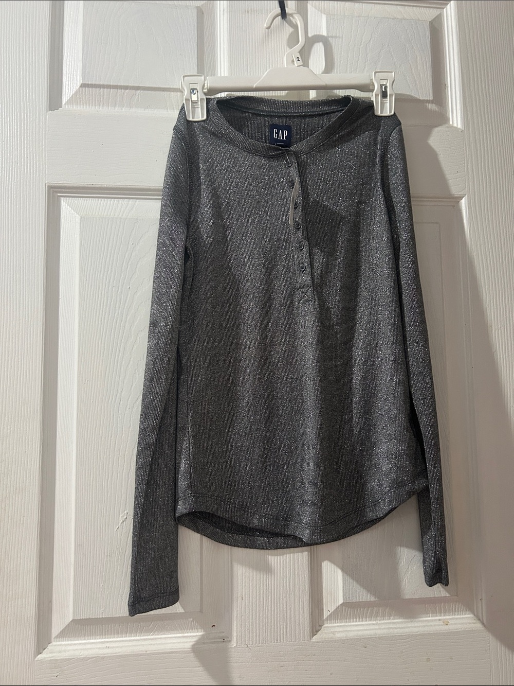 GAP Metallic Charcoal Henley Long Sleeve Top